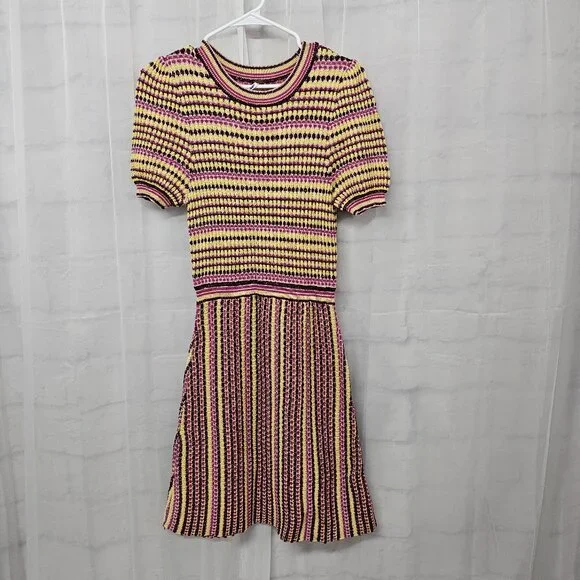 Free People Dress Knit Purple Stripes Twee Retro Mod Bodycon S - Picture 6 of 9